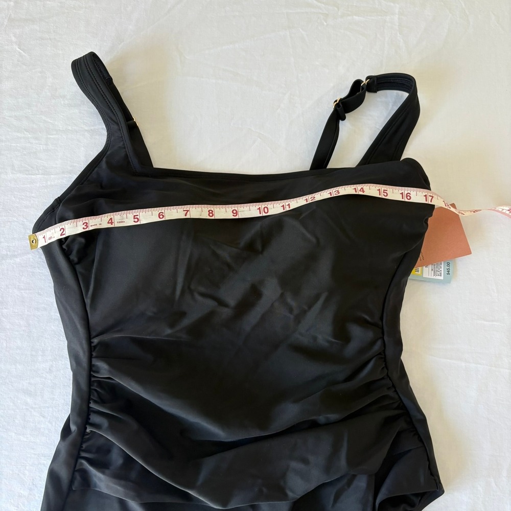 Shade & Shore Womens Shirred Tummy Control One Piece Swimsuit Black 16 NWT - Picture 6 of 16
